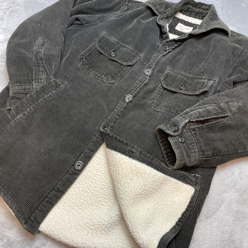 Vintage High Sierra Mens Corduroy Shacket Jacket Sz S Gray Sherpa Lined Pockets